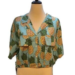 NWT Zara Pineapple Print Crop Top Green Blue Yellow Matching Set Piece Size XL